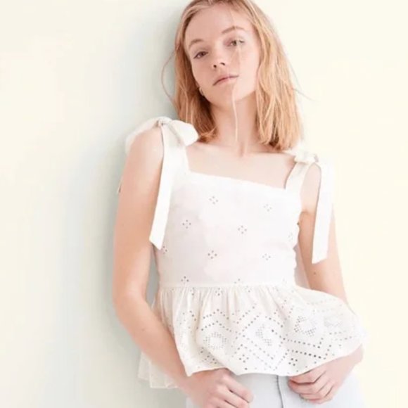 Madewell White Rosalie Tie Strap Top in Geo Eyelet - Picture 5 of 7